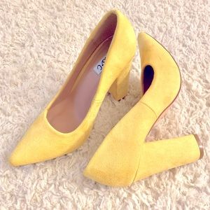 Suede Block Heels in Canary Yellow